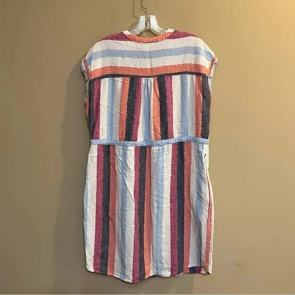 Time and Tru Linen Blend Dress Womens Medium Multicolored Short Sleeve Ladies - Picture 6 of 11